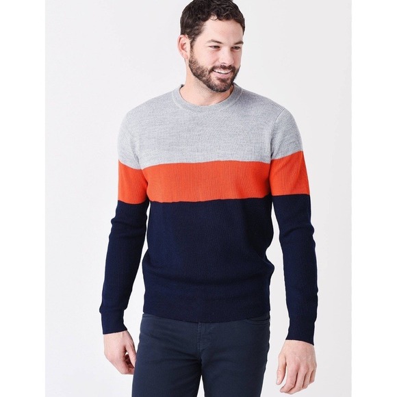 Peter Millar Men's Apres Ski Crew Wool Sweater Size XL Navy & Orange‎ $228 - Picture 1 of 8